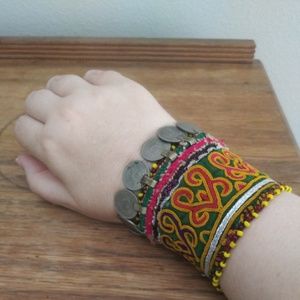 Embroidered Bracelet w Pakistan Coins ♥ OBO
